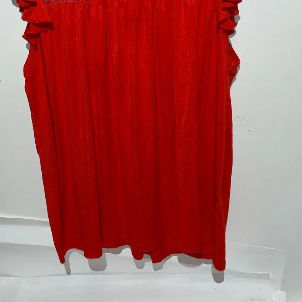Doublju Women's Red Floral Lace Short Flutter Sleeve Pullover‎ Blouse Size 2XL